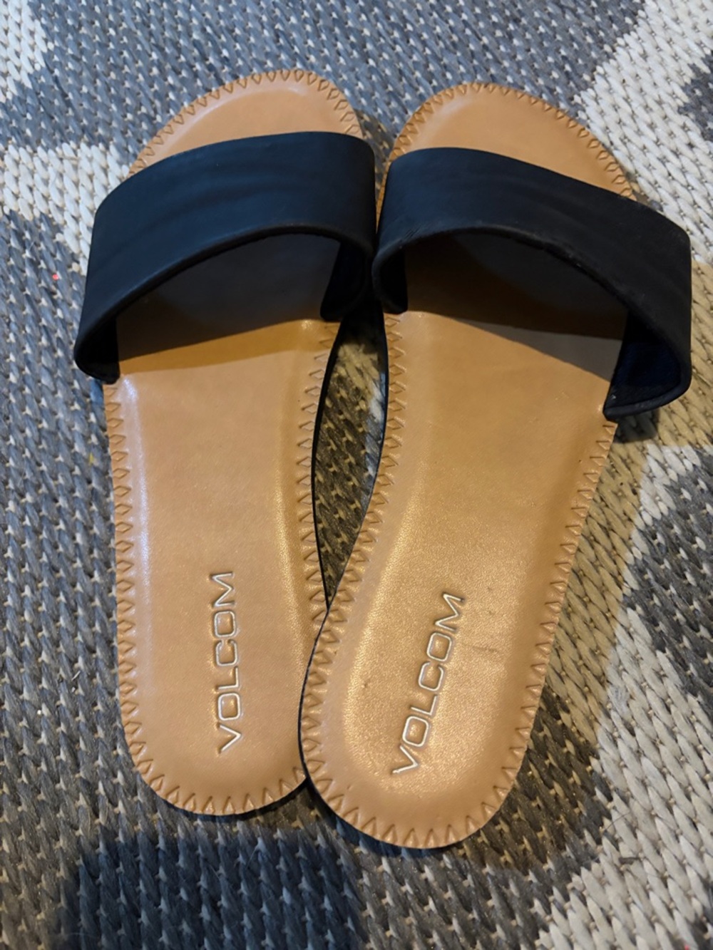 Volcom Black Strap Tan Footbed Slide Sandals